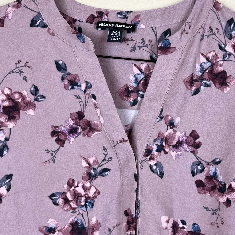 Hilary Radley V Neck Long Sleeve Mauve Floral Blouse; Size S; EUC - Picture 2 of 7